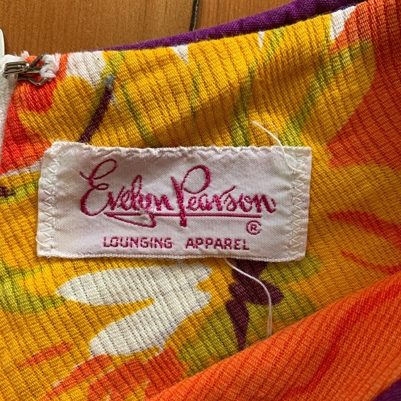 70s belted floral maxi dress orange purple M - Picture 5 of 5